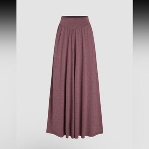 Wine Solid Jersey High Waist Ruffle Wide Leg Trousers